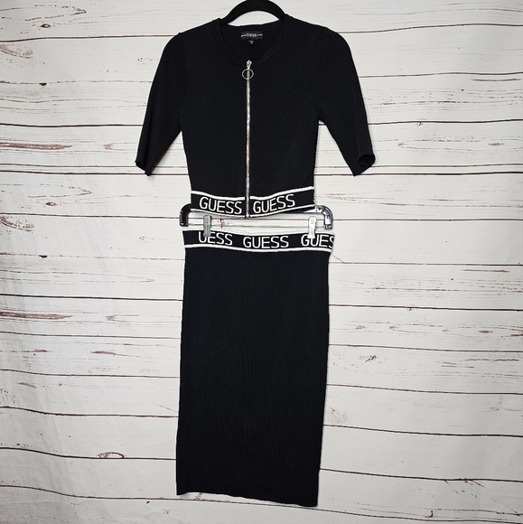 Guess Cropped Zip Top Ribbed Knit Skirt Set - Picture 1 of 10
